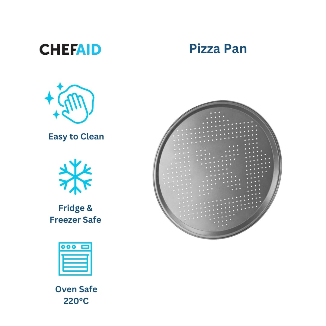 Moule à Pizza Perforé 32 cm, Plateau Antiadhésif pour Four, Cuisson Uniforme, Gris