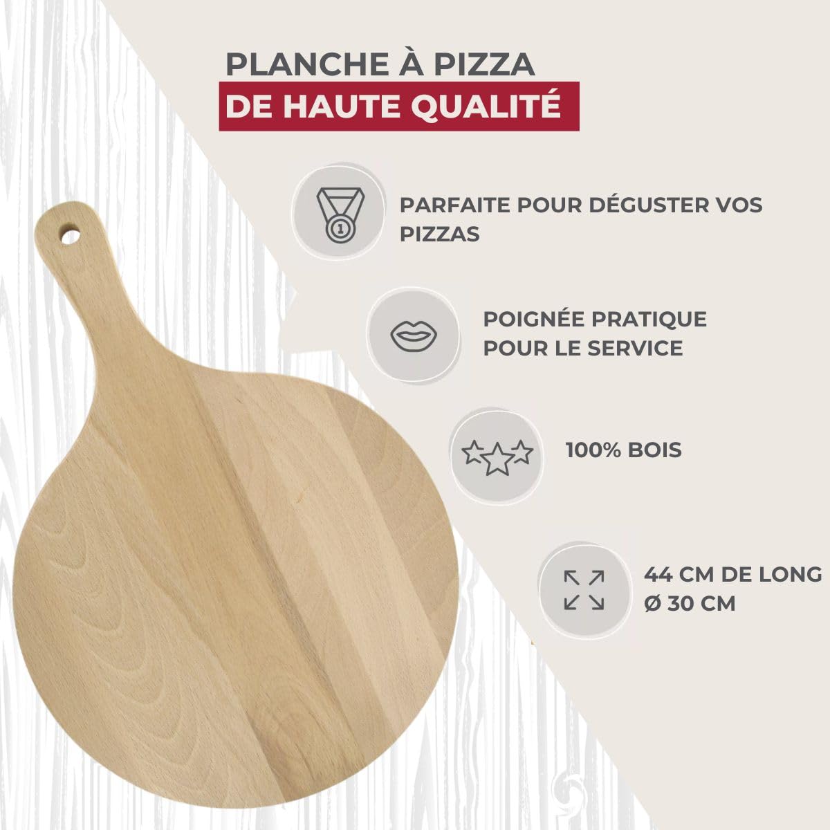 Planche à pizza, planche en bois, planche à découper, planche ronde, Bois, 30 cm, Marron 1