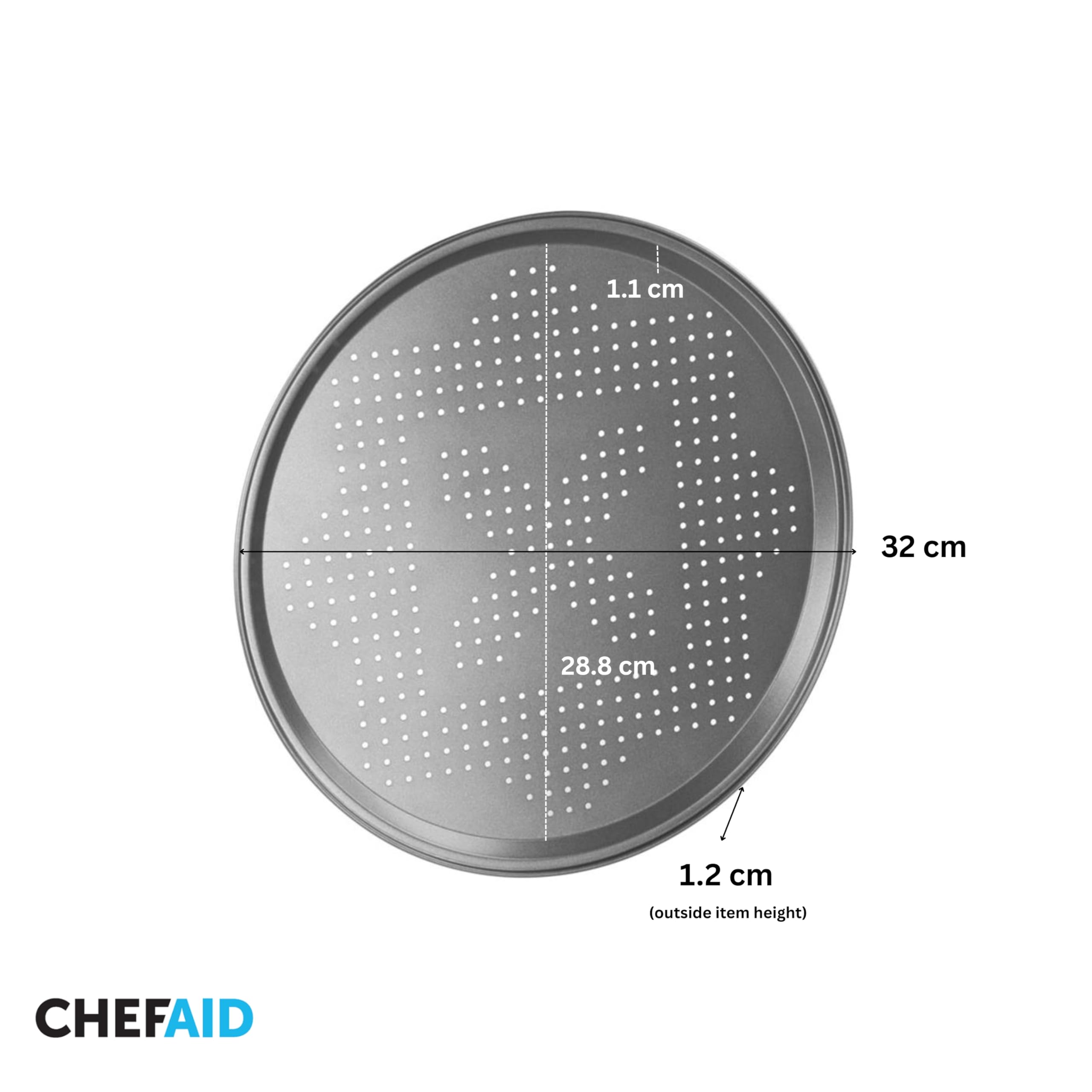 Moule à Pizza Perforé 32 cm, Plateau Antiadhésif pour Four, Cuisson Uniforme, Gris