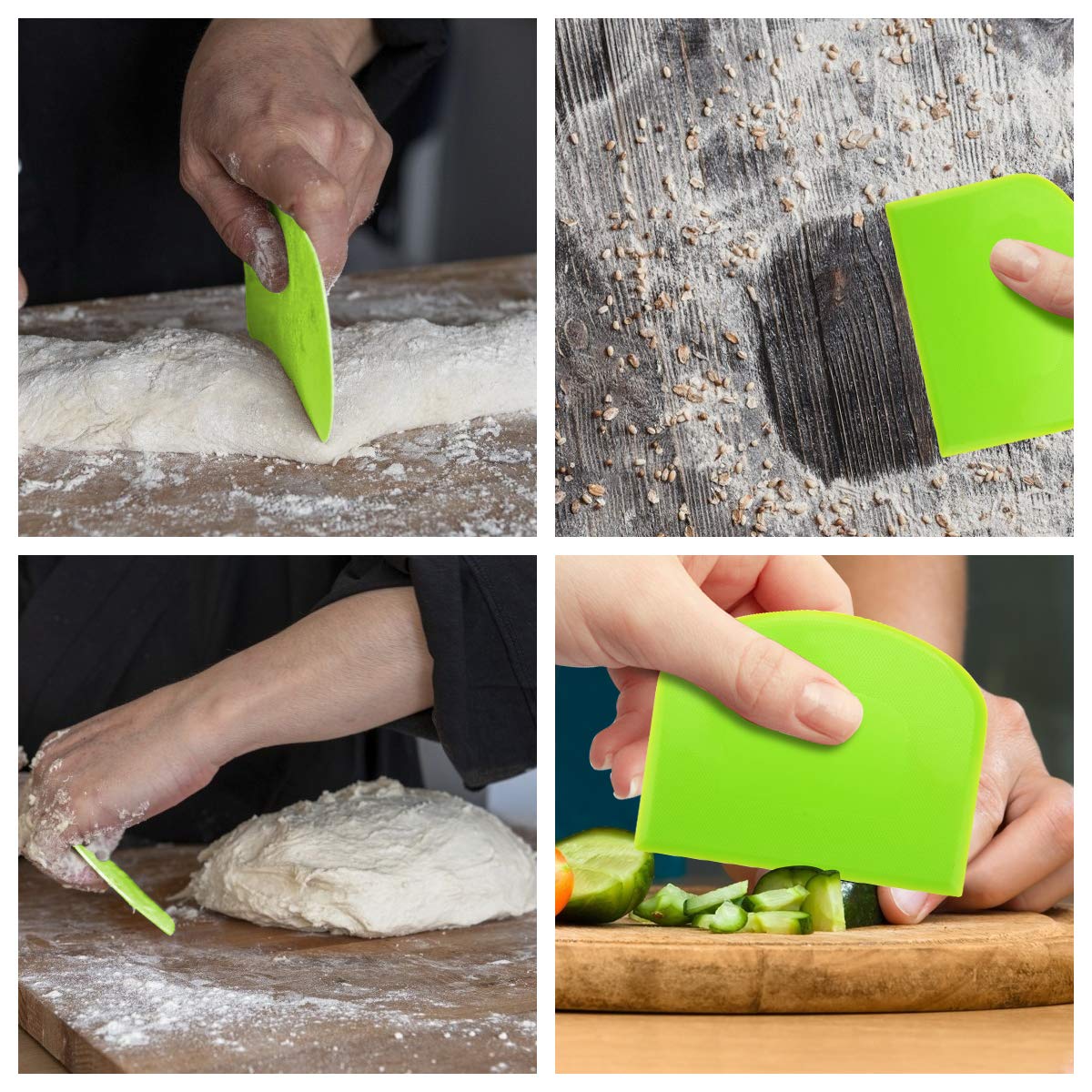 Vicloon Grattoir à Pâte,3pcs Corne Patisserie,Coupe-Pâte Plastique,Grattoir à Pâte en Plastique et Acier Inoxydable pour Cuisine,Pâtisserie,Crêpes