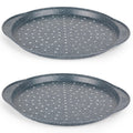 Set de 2 Plaques à Pizza Perforées 37 cm, Plateaux à Pâtisserie Non-Antiadhésifs, Idéaux pour Cuisson de Pizzas, Pain à l'Ail et Plus, Acier au Carbone, Revêtement Nightfall Stone