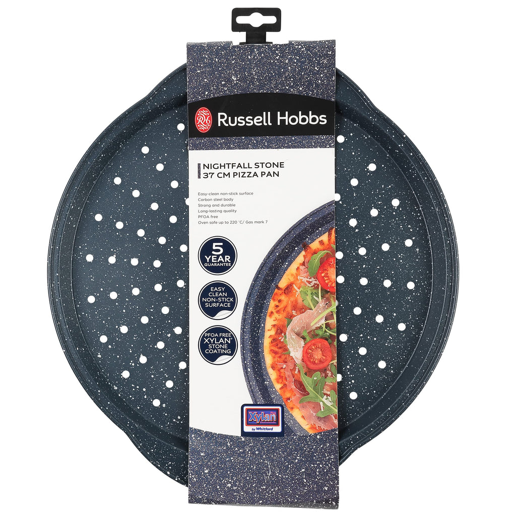 Set de 2 Plaques à Pizza Perforées 37 cm, Plateaux à Pâtisserie Non-Antiadhésifs, Idéaux pour Cuisson de Pizzas, Pain à l'Ail et Plus, Acier au Carbone, Revêtement Nightfall Stone