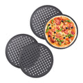 Plaque pizza, lot de 4, ronde, perforée, antiadhésive, tartes flambées, en acier, moule, ∅ 32 cm, anthracite