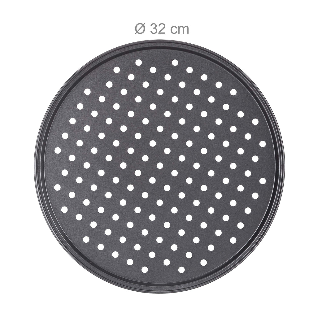 Lot de 2 moules à pizza ronds perforés antiadhésifs en acier carbone Gris Ø 32 cm