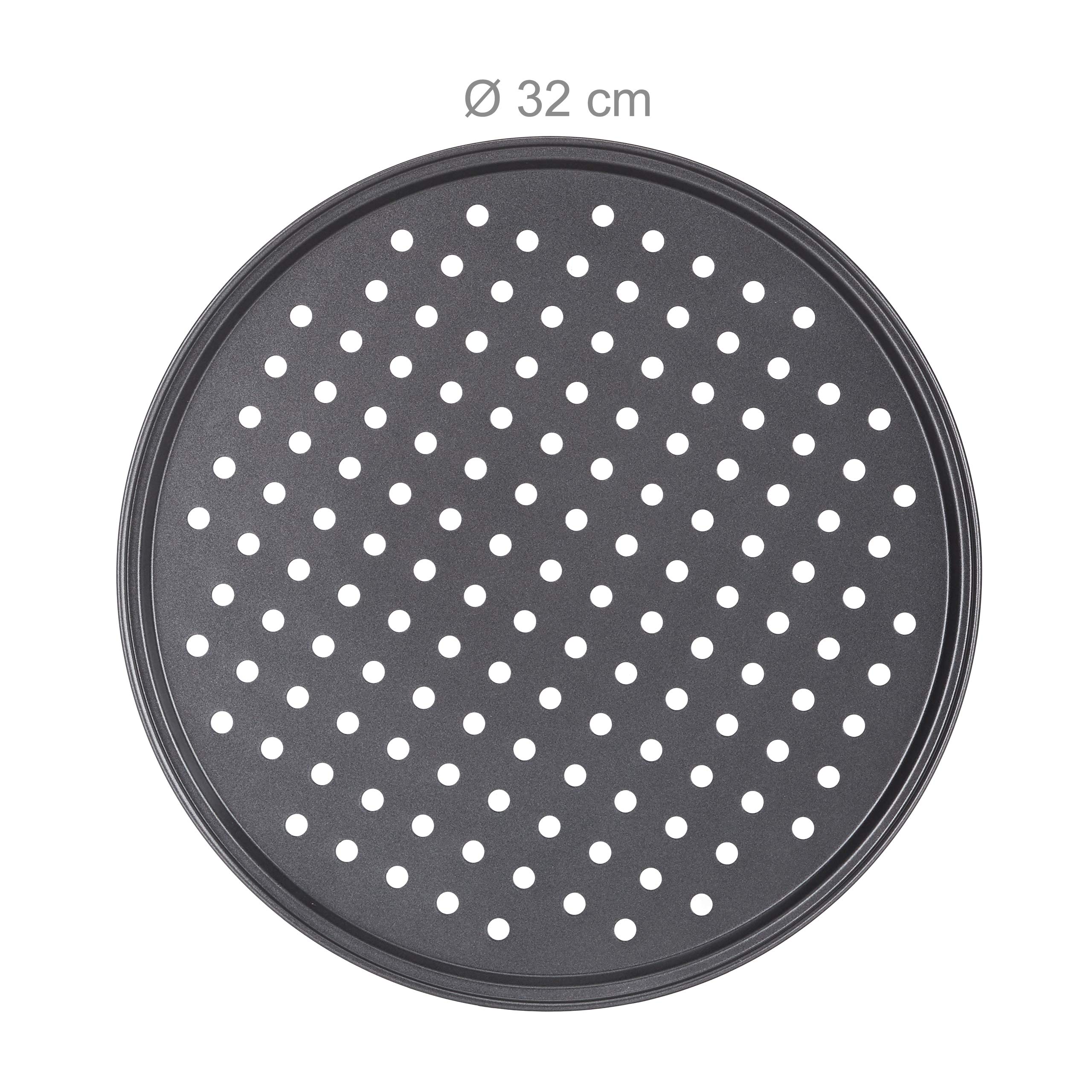Relaxdays Lot de 2 moules à pizza ronds perforés antiadhésifs en acier carbone Gris Ø 32 cm